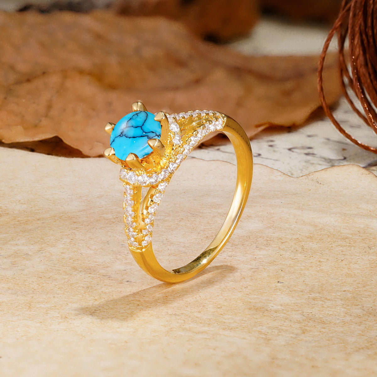 Timeless ClassicRound Cut Turquoise Side Stone Engagement Ring - Additional view