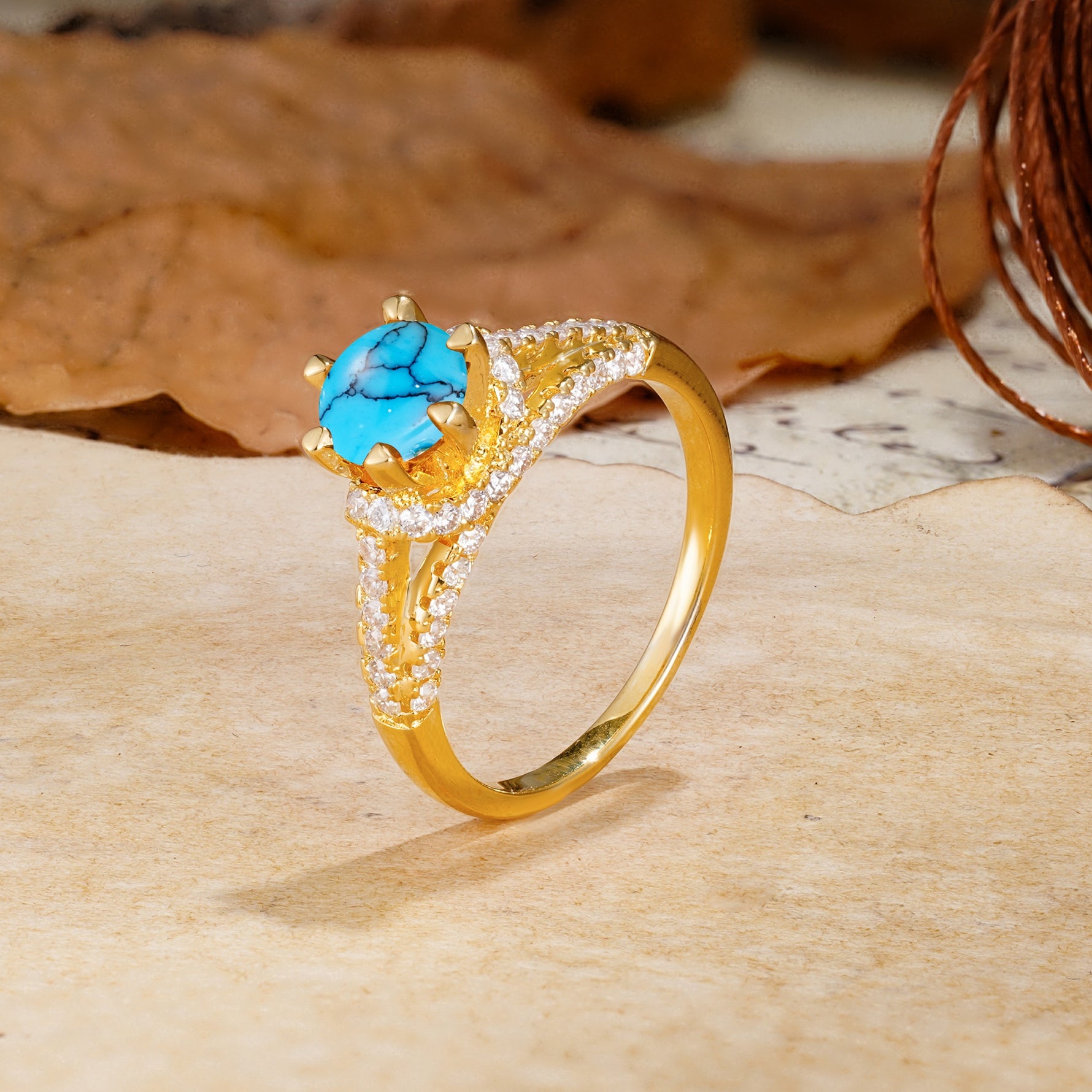 Timeless ClassicRound Cut Turquoise Side Stone Engagement Ring - Additional view