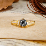 Timeless ClassicRound Cut Black Rutilated Quartz Side Stone Engagement Ring - Additional view
