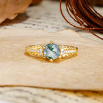 Timeless ClassicRound Cut Moss Agate Side Stone Engagement Ring - Additional view