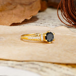 Timeless ClassicRound Cut Black Onyx Side Stone Engagement Ring - Additional view