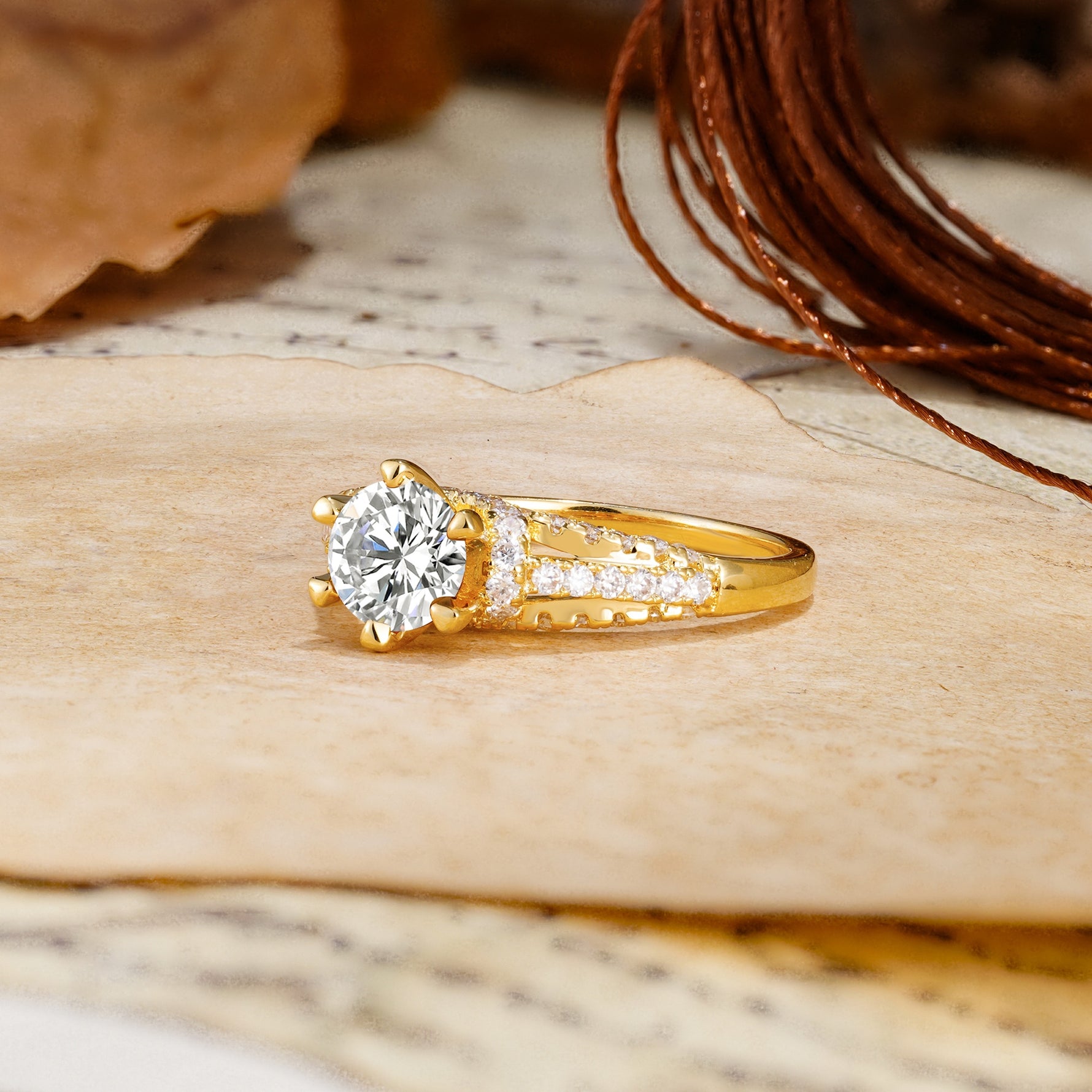 Timeless ClassicRound Cut Lab Diamond Side Stone Engagement Ring - Additional view