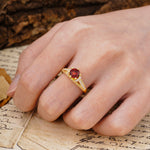 Timeless ClassicRound Cut Garnet Side Stone Engagement Ring - Additional view