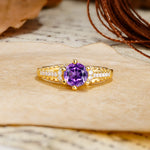 Timeless ClassicRound Cut Amethyst Side Stone Engagement Ring - Additional view