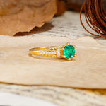Timeless ClassicRound Cut Emerald Side Stone Engagement Ring - Additional view