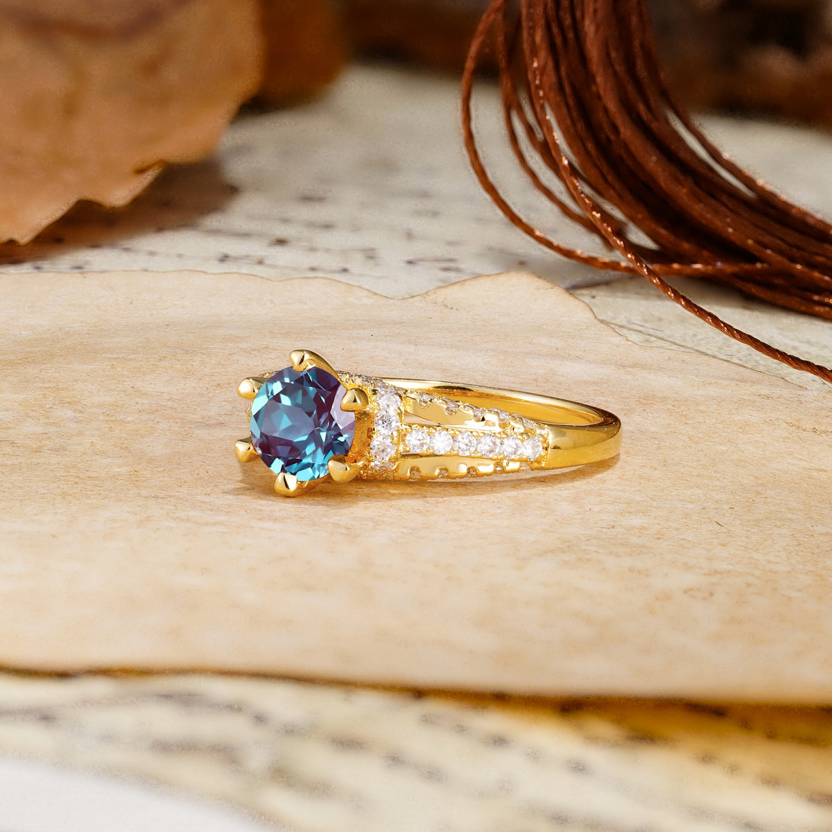 Timeless ClassicRound Cut Alexandrite Side Stone Engagement Ring - Additional view