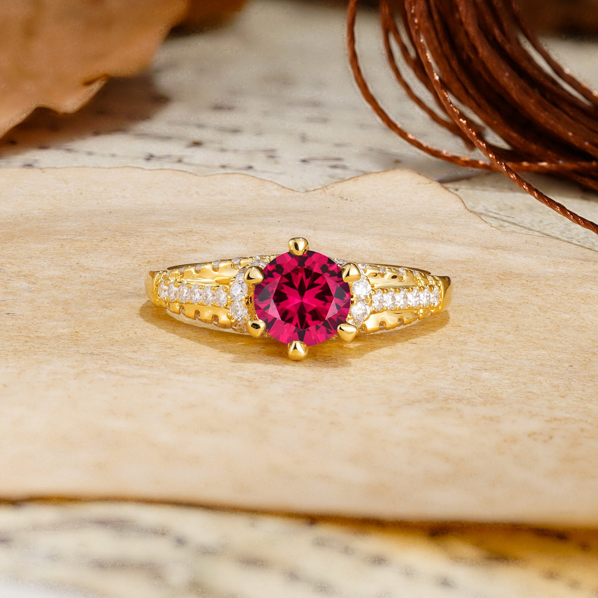 Timeless ClassicRound Cut Ruby Side Stone Engagement Ring - Additional view