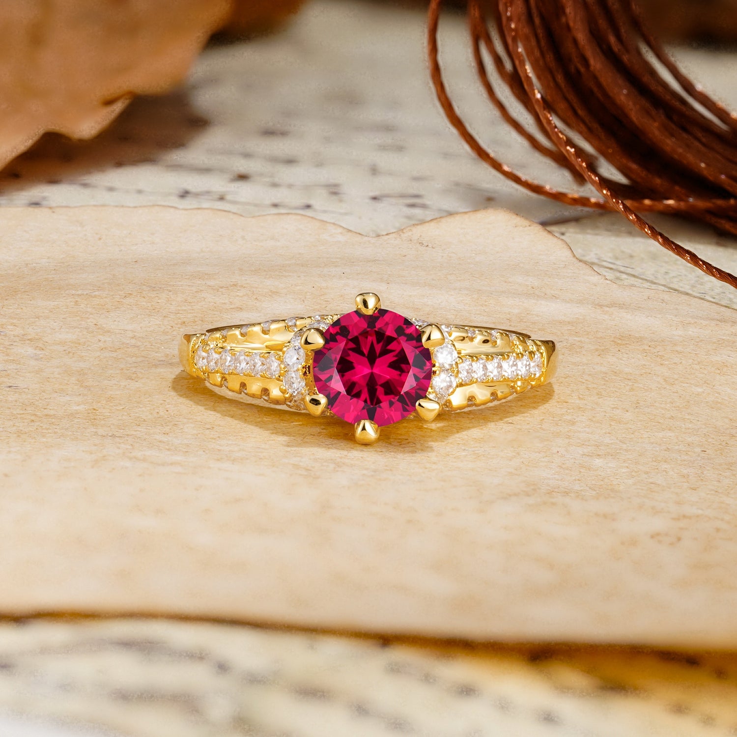 Timeless ClassicRound Cut Ruby Side Stone Engagement Ring - Additional view