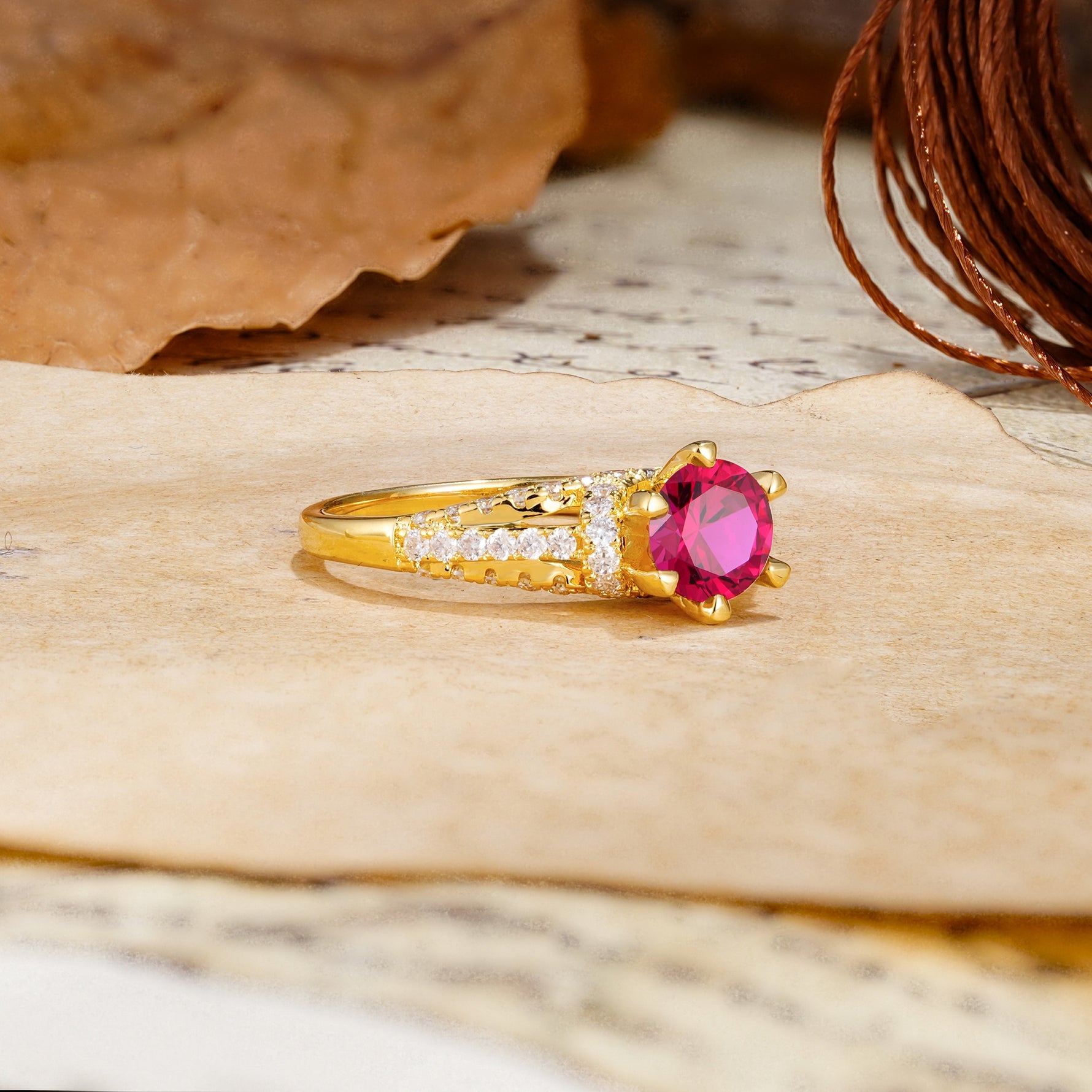 Timeless ClassicRound Cut Ruby Side Stone Engagement Ring - Additional view