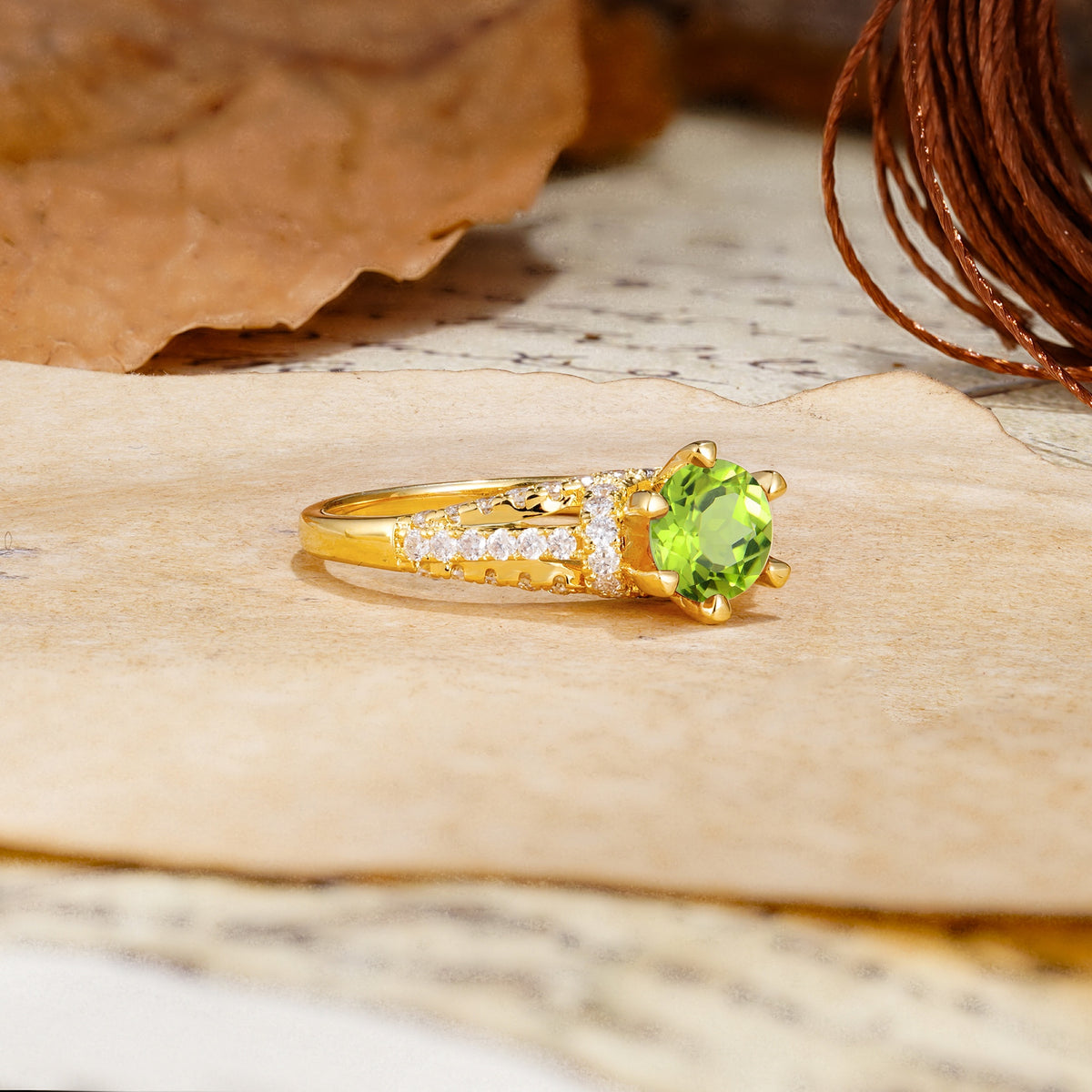 Timeless ClassicRound Cut Peridot Side Stone Engagement Ring - Additional view
