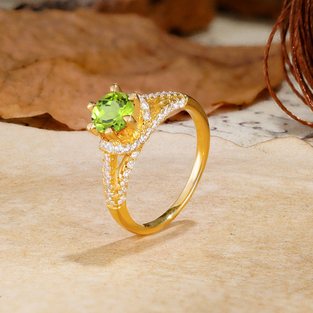 Timeless ClassicRound Cut Peridot Side Stone Engagement Ring - Additional view