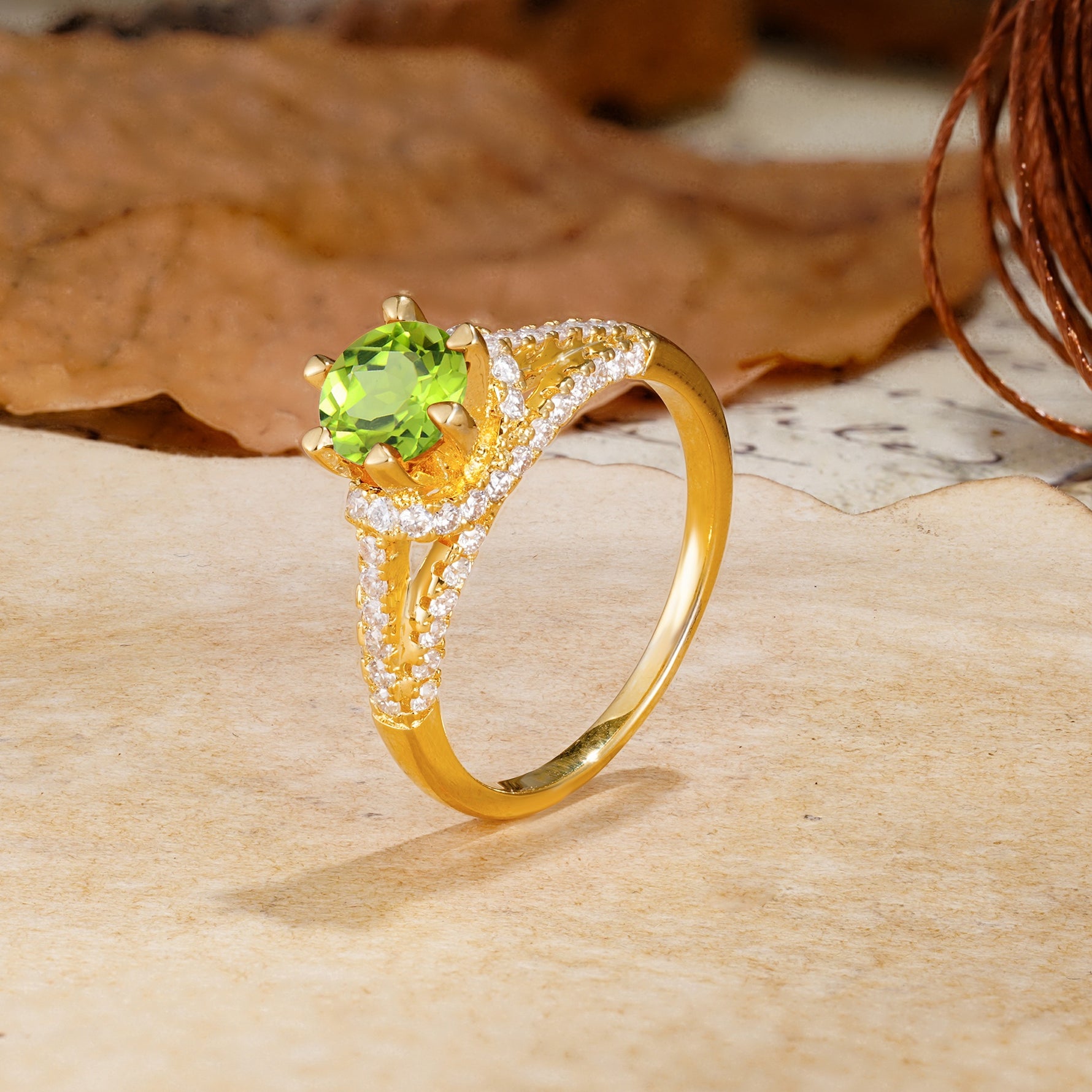 Timeless ClassicRound Cut Peridot Side Stone Engagement Ring - Additional view