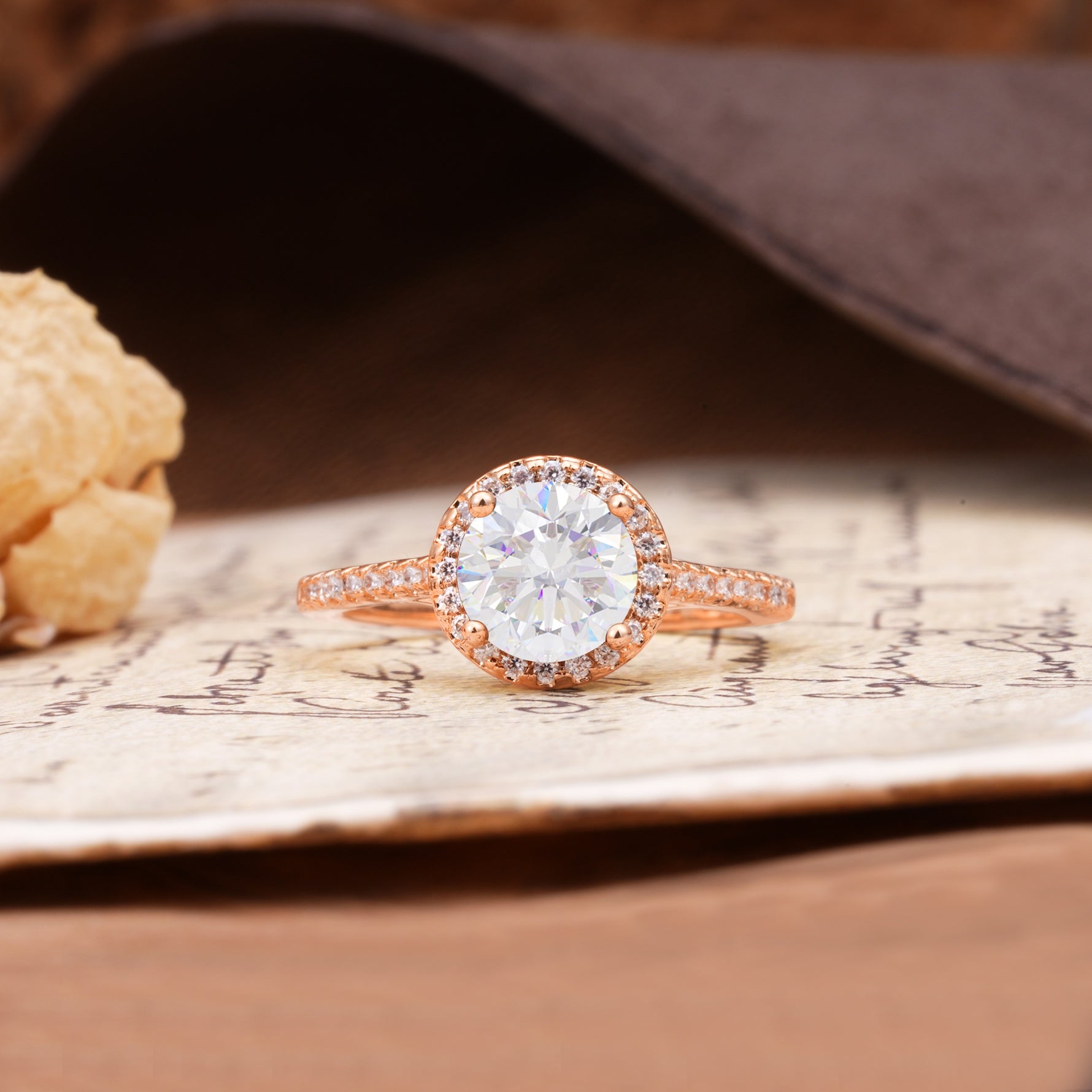 Luxurious, Vintage, Dazzling 4-Prong Round-Cut Moissanite Engagement Ring - Additional view