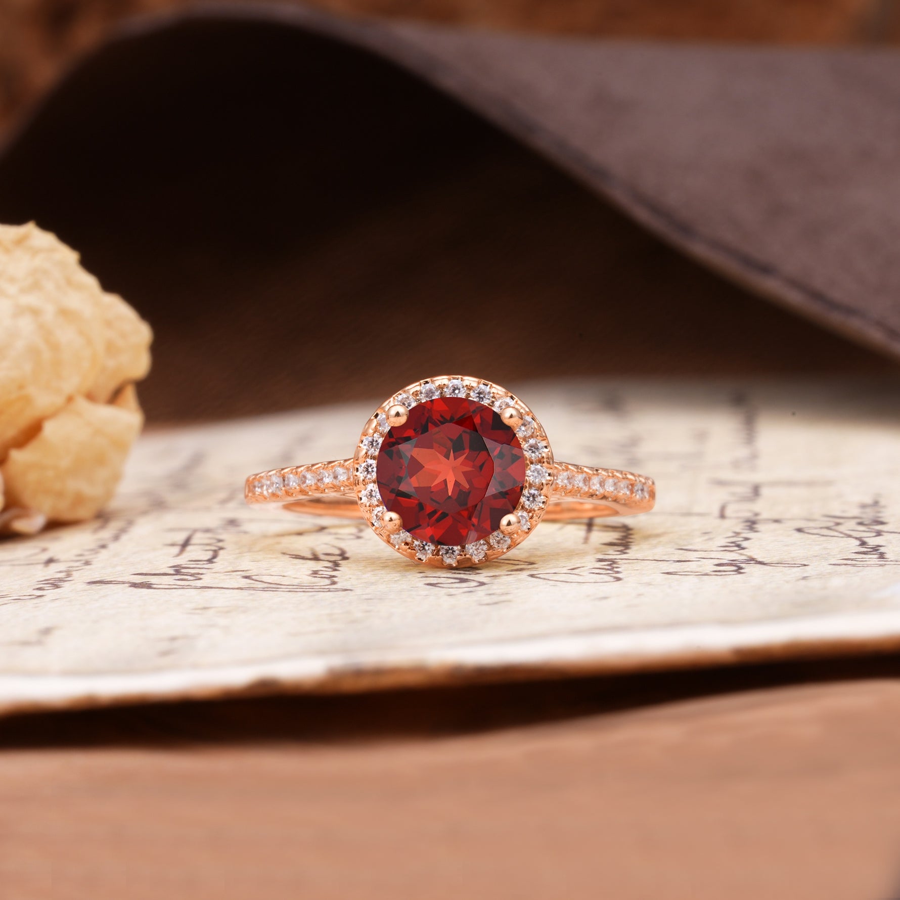 Luxurious, Vintage, Dazzling 4-Prong Round-Cut Garnet Engagement Ring - Additional view