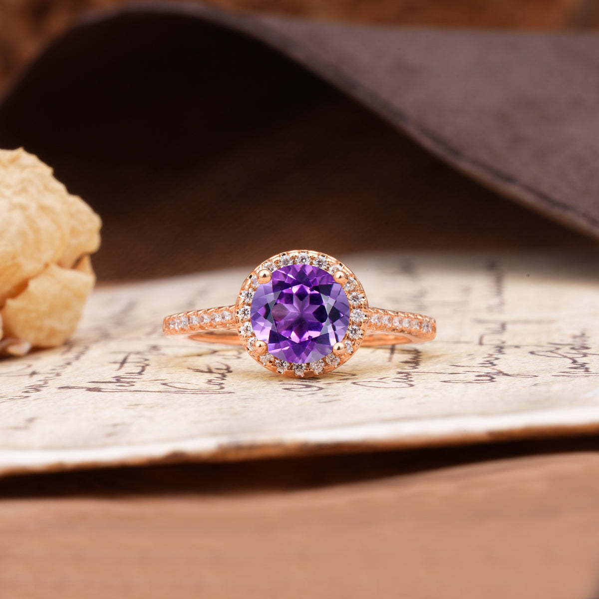Luxurious, Vintage, Dazzling 4-Prong Round-Cut Amethyst Engagement Ring - Additional view