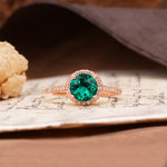 Luxurious, Vintage, Dazzling 4-Prong Round-Cut Emerald Engagement Ring - Additional view