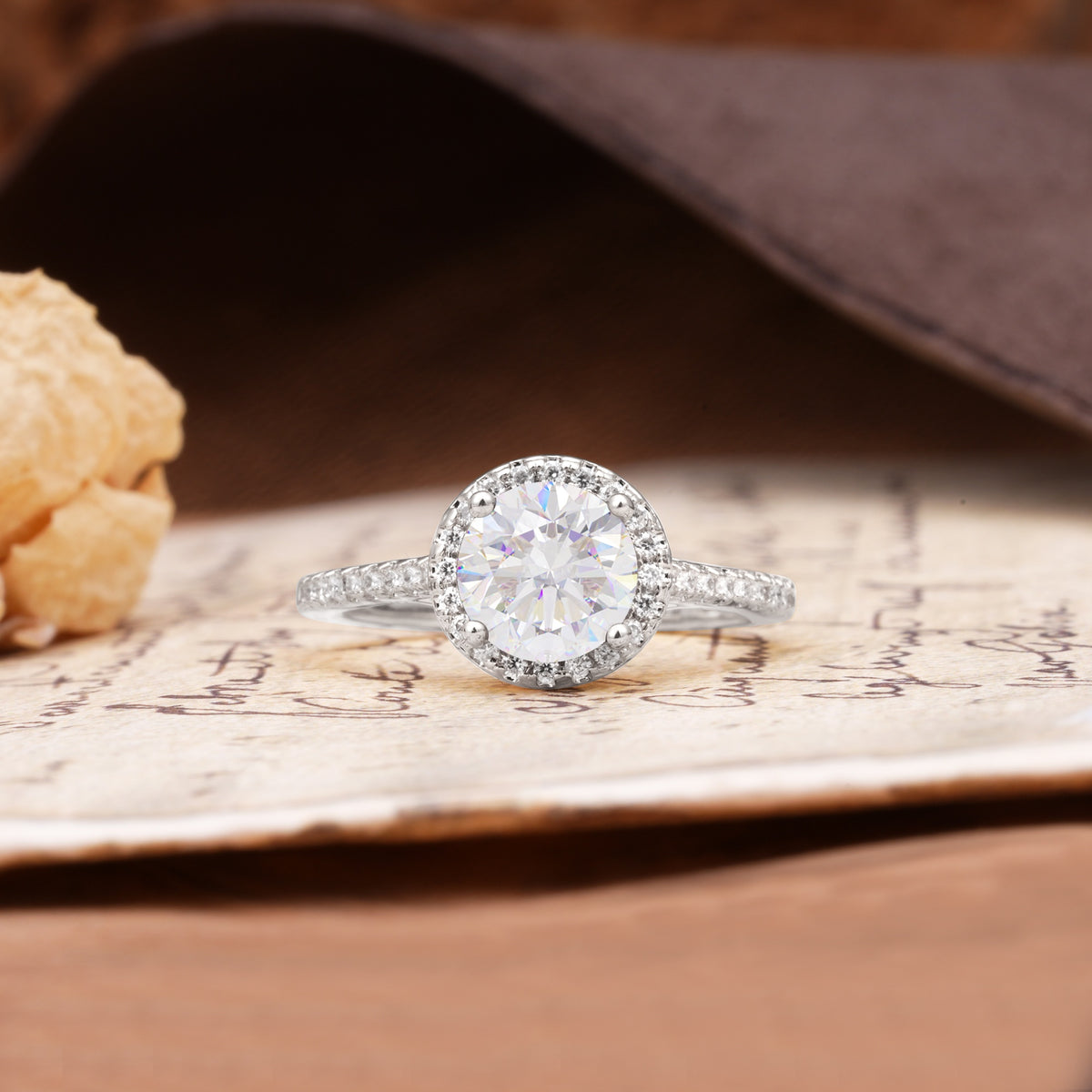 Luxurious, Vintage, Dazzling 4-Prong Round-Cut Moissanite Engagement Ring - Additional view