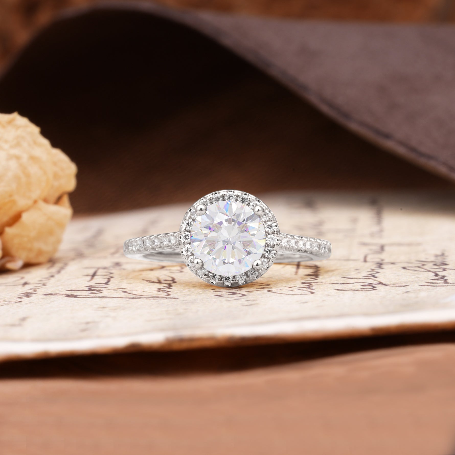 Luxurious, Vintage, Dazzling 4-Prong Round-Cut Moissanite Engagement Ring - Additional view