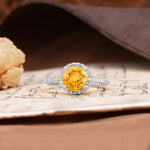 Luxurious, Vintage, Dazzling 4-Prong Round-Cut Citrine Engagement Ring - Additional view