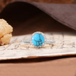 Luxurious, Vintage, Dazzling 4-Prong Round-Cut Turquoise Engagement Ring - Additional view