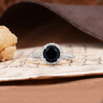 Luxurious, Vintage, Dazzling 4-Prong Round-Cut Black Onyx Engagement Ring - Additional view