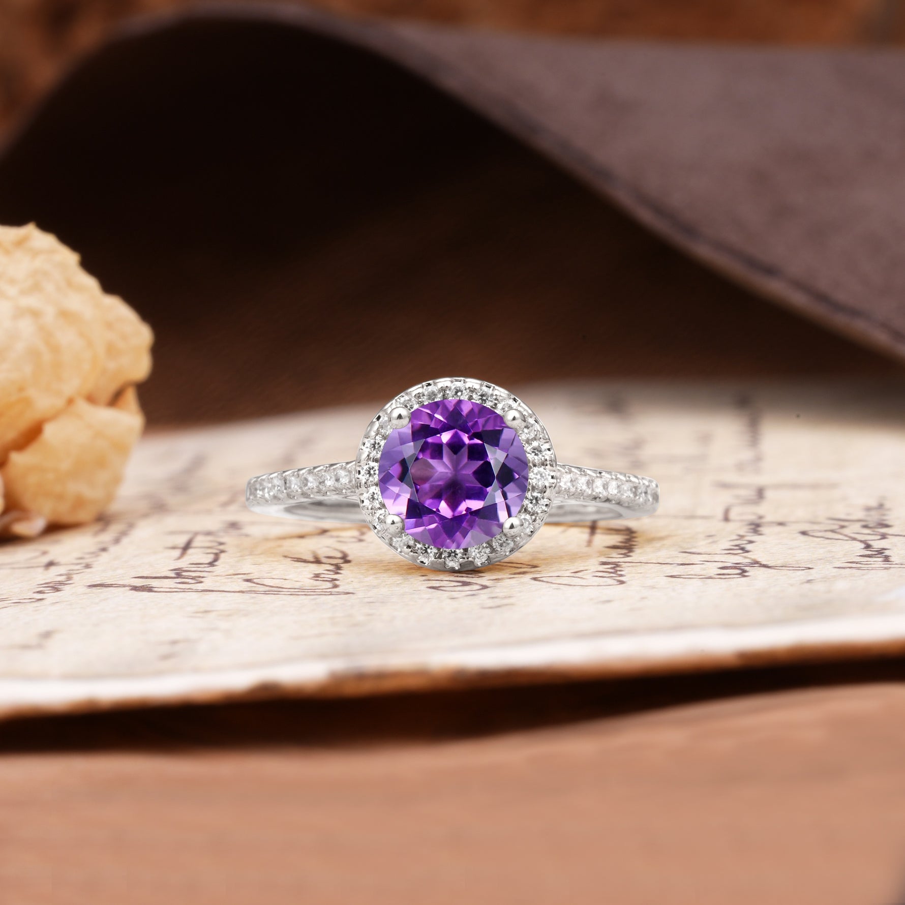Luxurious, Vintage, Dazzling 4-Prong Round-Cut Amethyst Engagement Ring - Additional view
