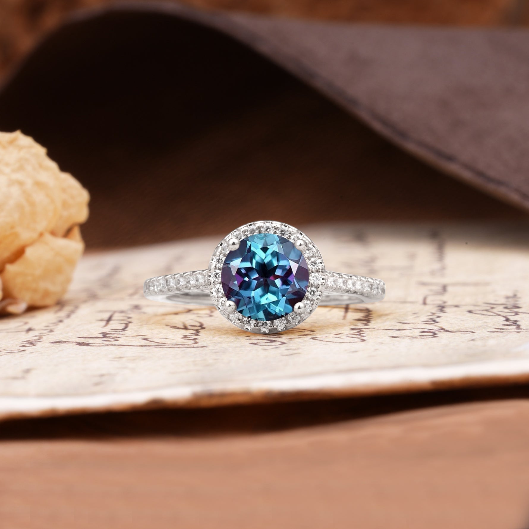 Luxurious, Vintage, Dazzling 4-Prong Round-Cut Alexandrite Engagement Ring - Additional view