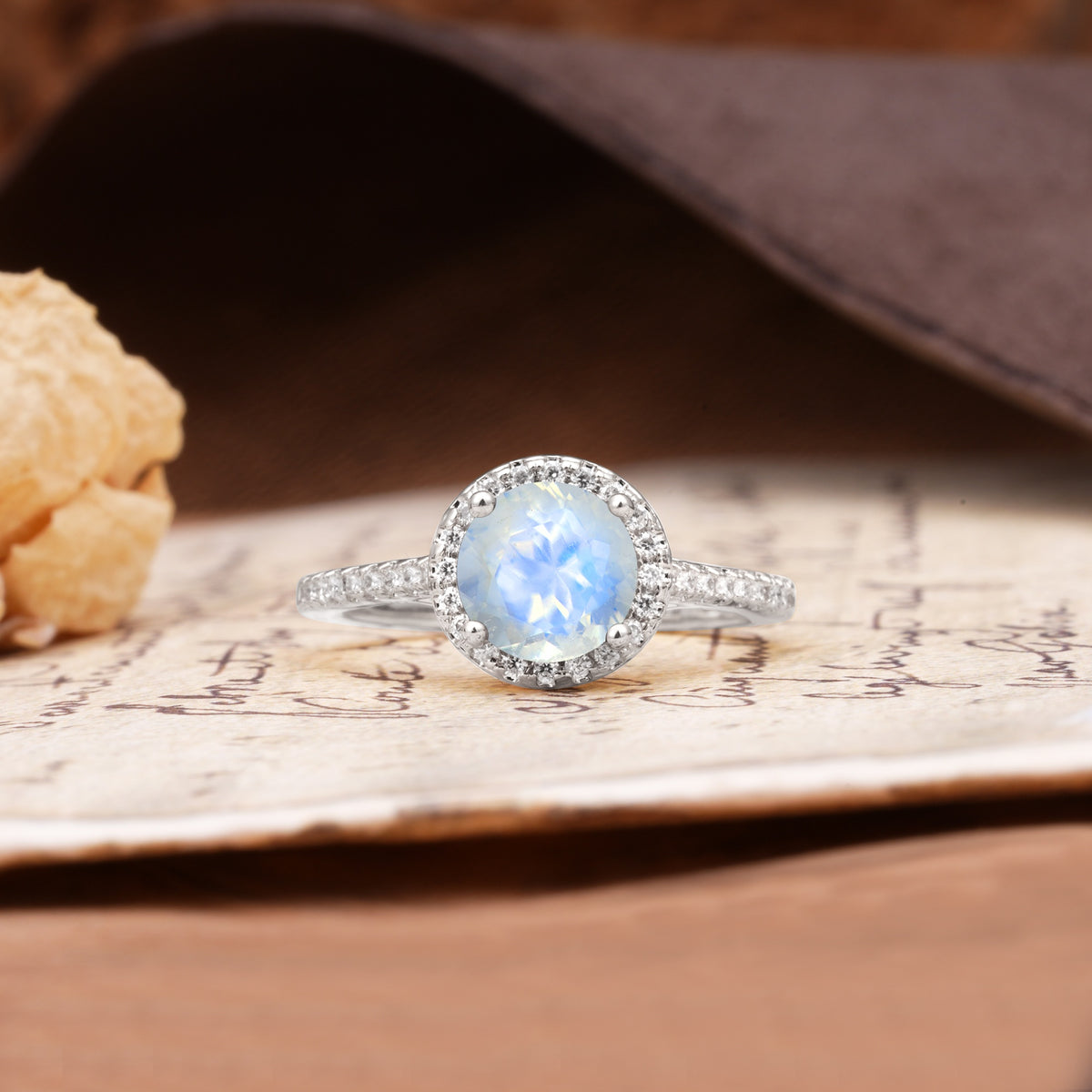 Luxurious, Vintage, Dazzling 4-Prong Round-Cut Moonstone Engagement Ring - Additional view