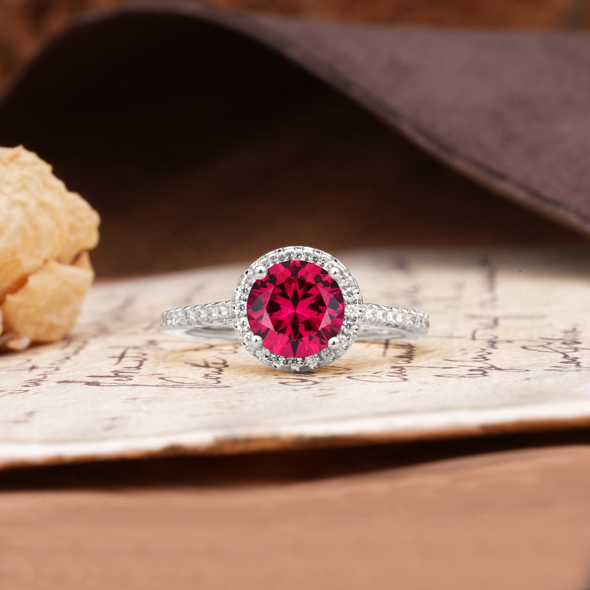 Luxurious, Vintage, Dazzling 4-Prong Round-Cut Ruby Engagement Ring - Additional view
