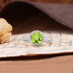 Luxurious, Vintage, Dazzling 4-Prong Round-Cut Peridot Engagement Ring - Additional view