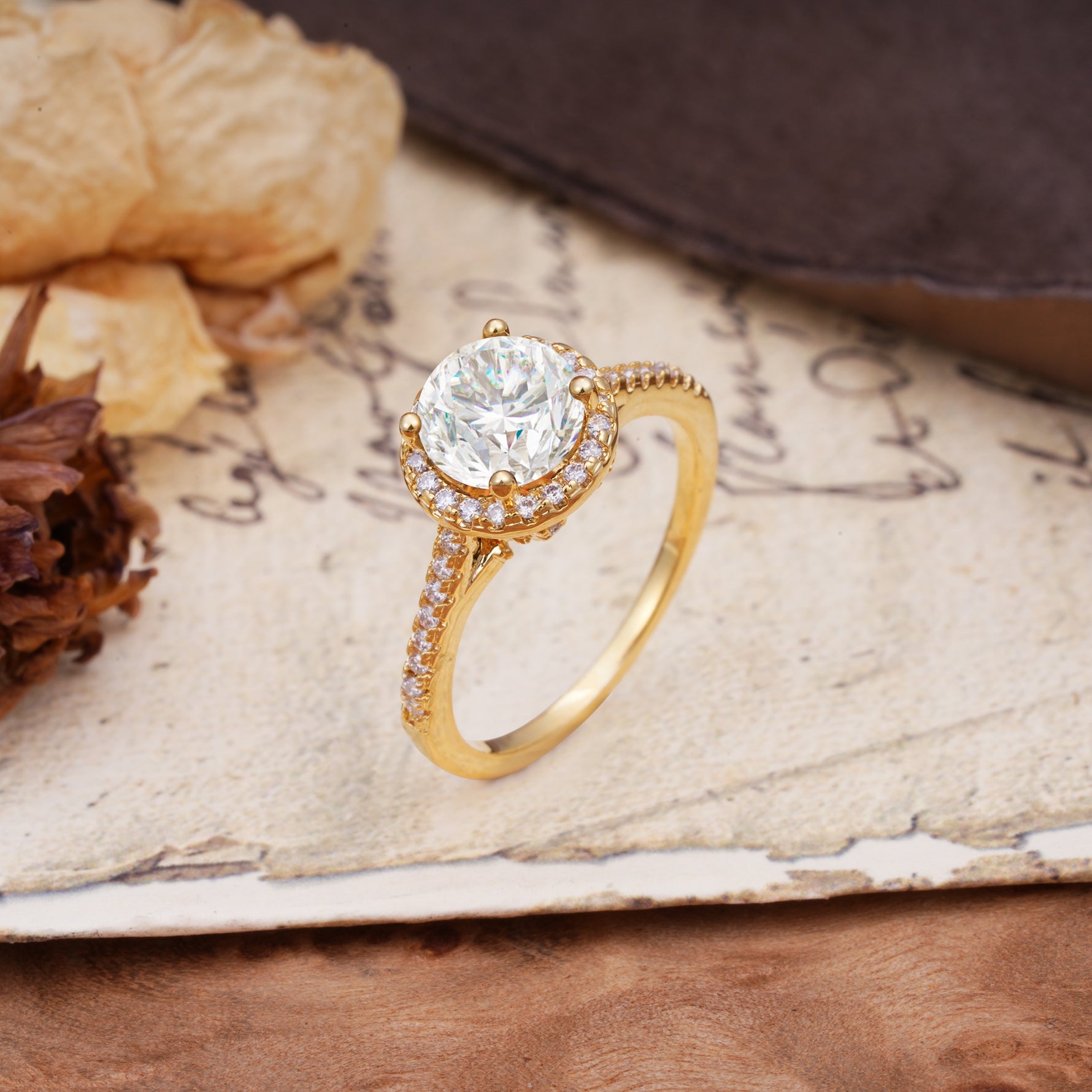 Luxurious, Vintage, Dazzling 4-Prong Round-Cut Moissanite Engagement Ring - Additional view