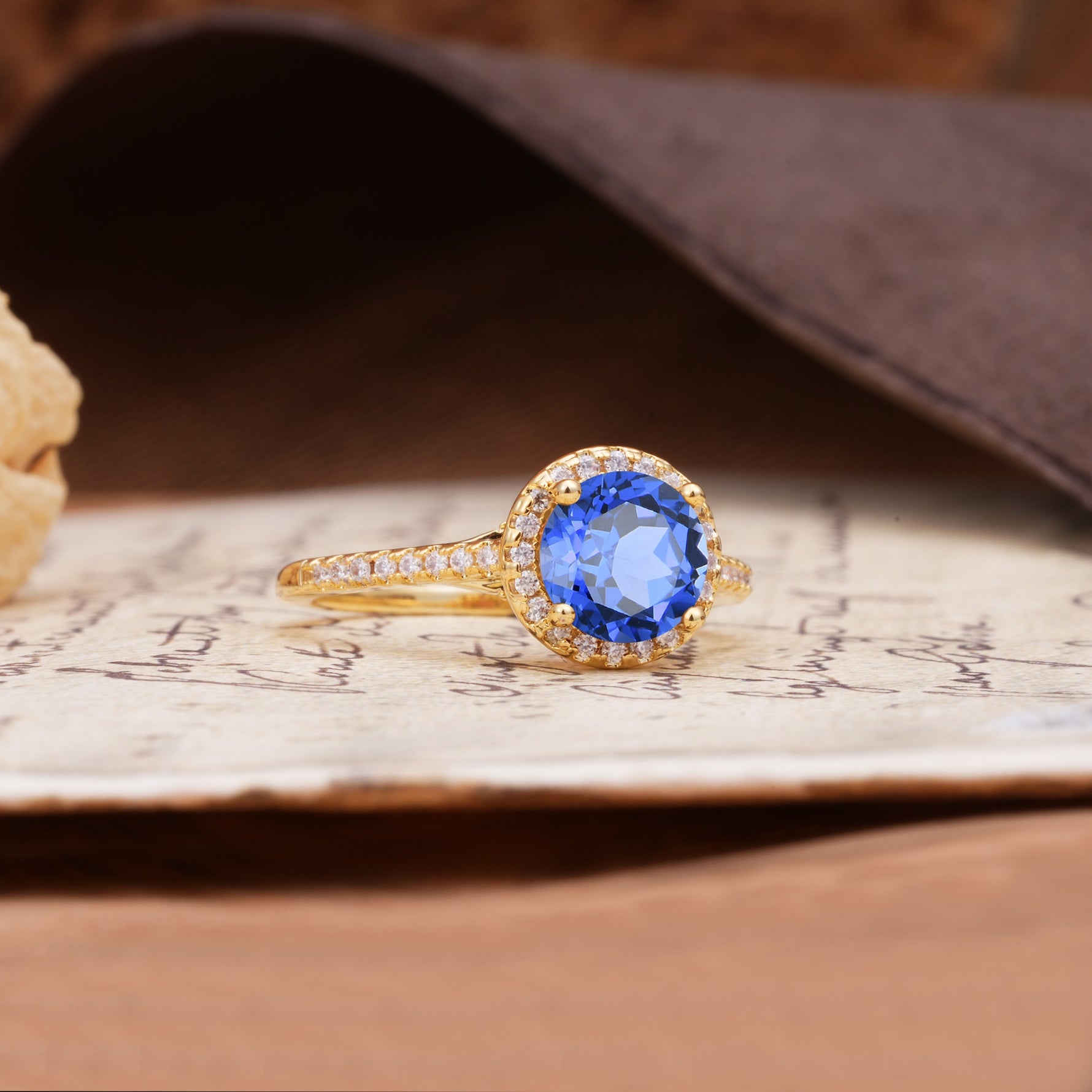 Luxurious, Vintage, Dazzling 4-Prong Round-Cut Sapphire Engagement Ring - Additional view
