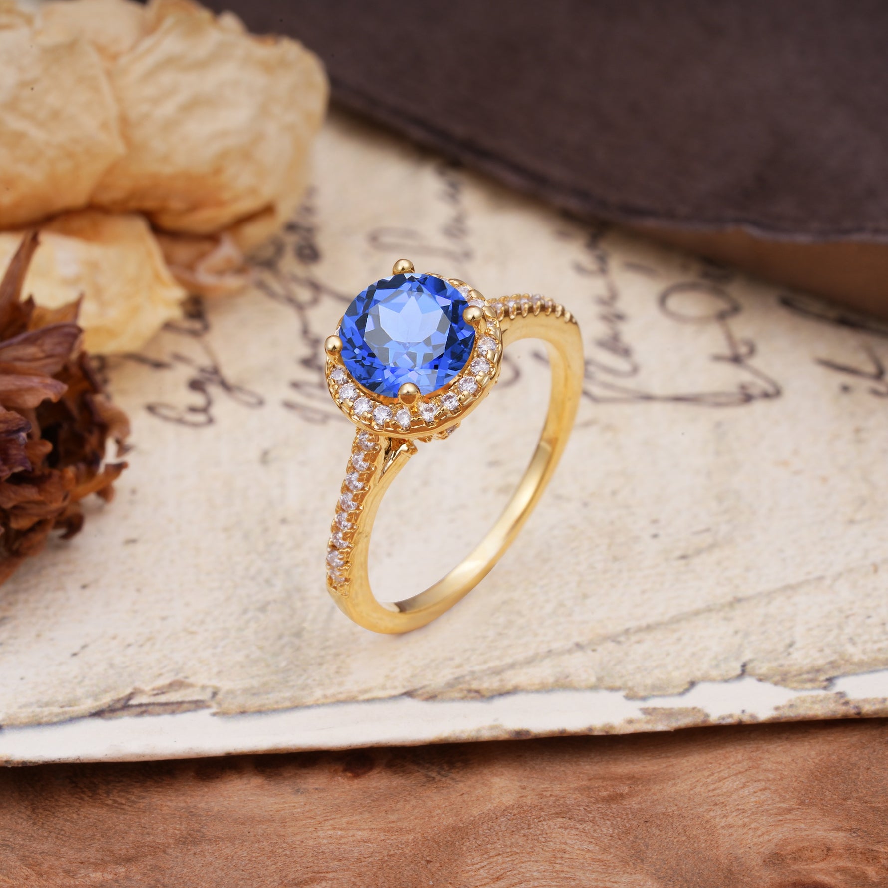 Luxurious, Vintage, Dazzling 4-Prong Round-Cut Sapphire Engagement Ring - Additional view