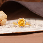 Luxurious, Vintage, Dazzling 4-Prong Round-Cut Citrine Engagement Ring - Additional view