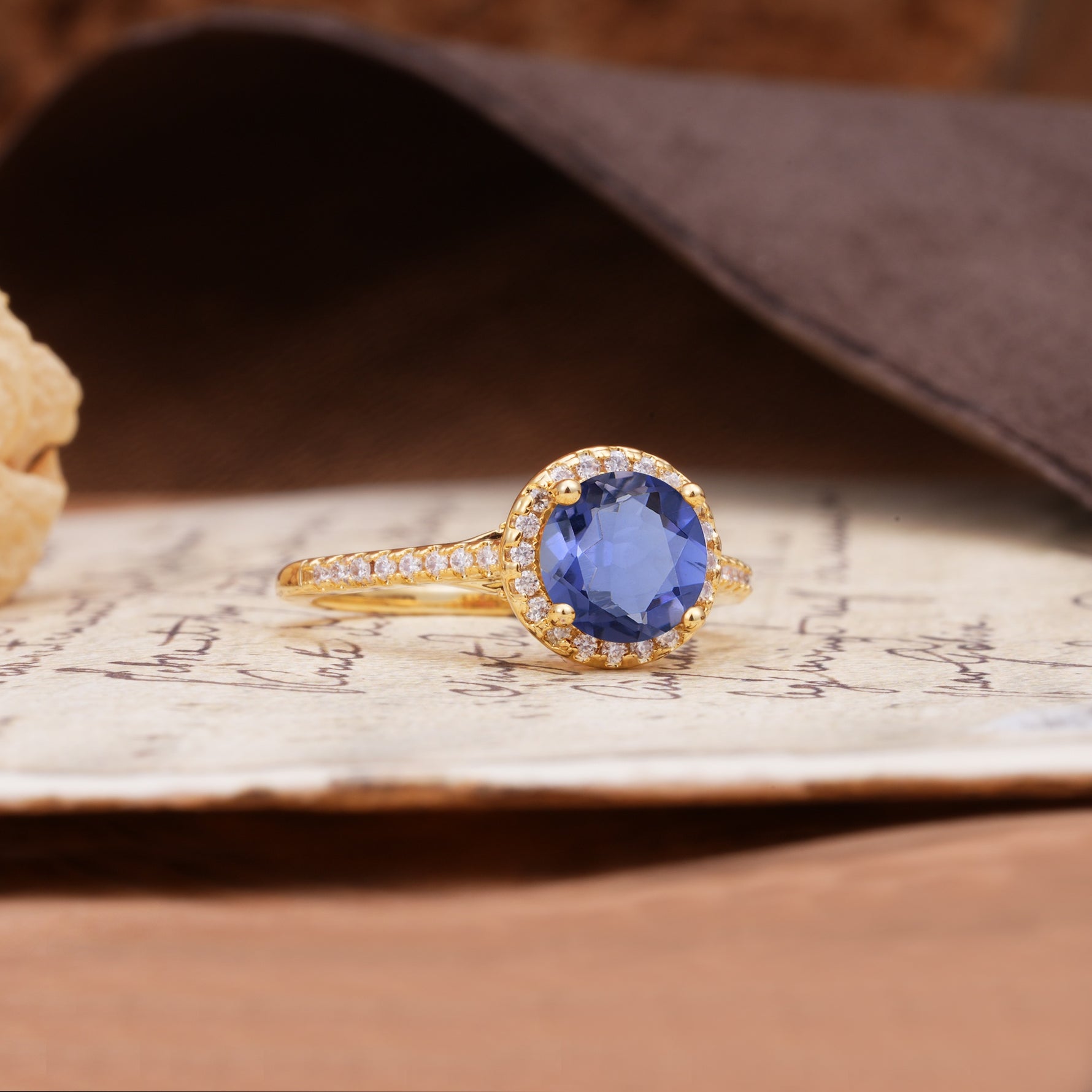 Luxurious, Vintage, Dazzling 4-Prong Round-Cut Tanzanite Engagement Ring - Additional view