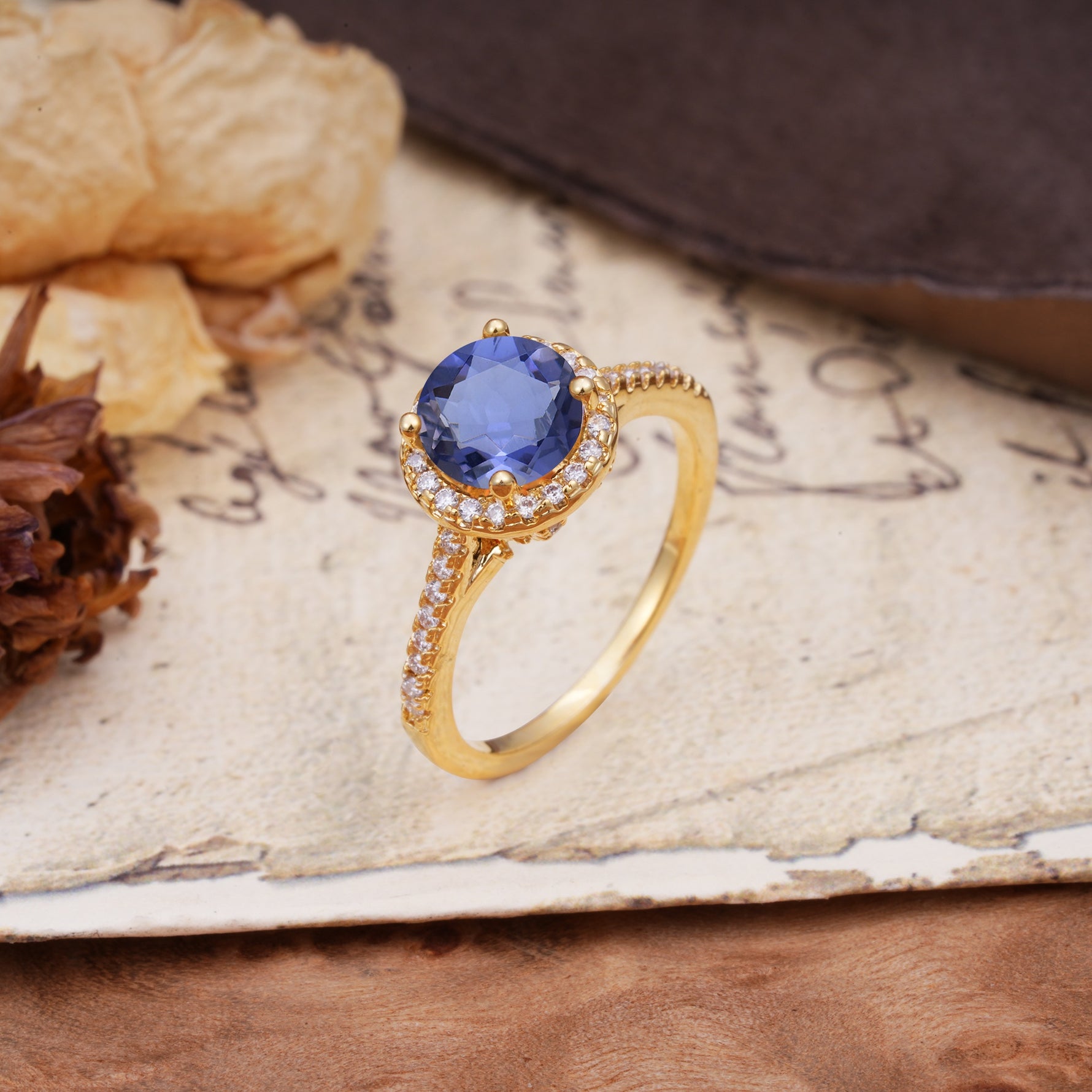 Luxurious, Vintage, Dazzling 4-Prong Round-Cut Tanzanite Engagement Ring - Additional view