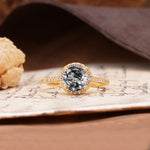 Luxurious, Vintage, Dazzling 4-Prong Round-Cut Black Rutilated Quartz Engagement Ring - Additional view