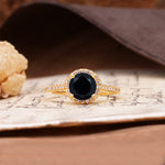 Luxurious, Vintage, Dazzling 4-Prong Round-Cut Black Onyx Engagement Ring - Additional view