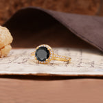 Luxurious, Vintage, Dazzling 4-Prong Round-Cut Black Onyx Engagement Ring - Additional view