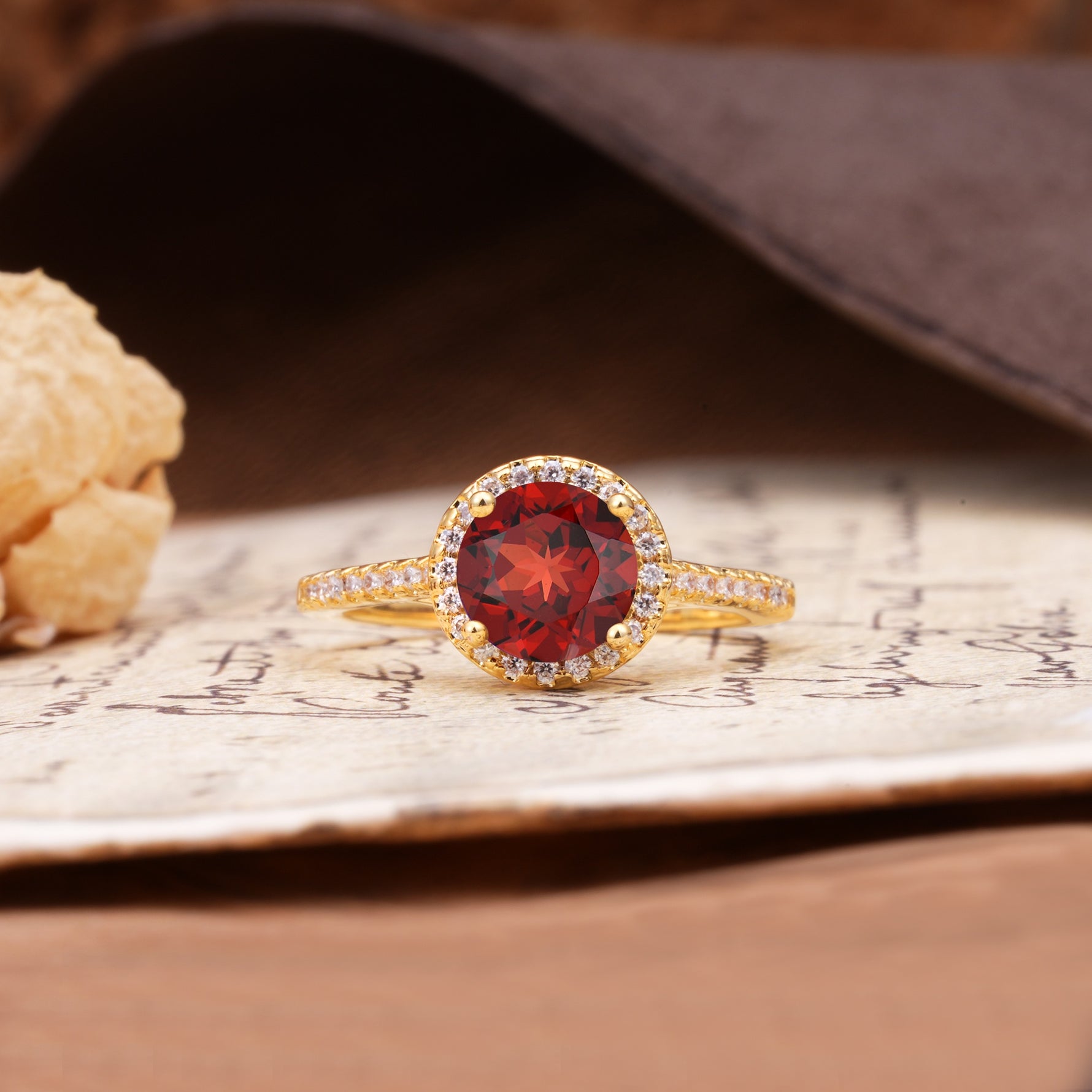 Luxurious, Vintage, Dazzling 4-Prong Round-Cut Garnet Engagement Ring - Additional view