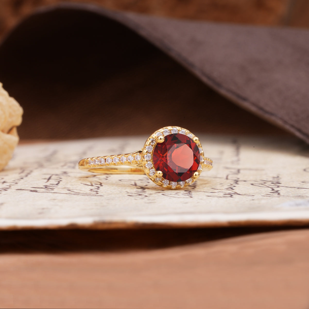 Luxurious, Vintage, Dazzling 4-Prong Round-Cut Garnet Engagement Ring - Additional view