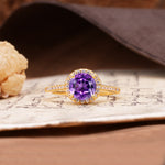 Luxurious, Vintage, Dazzling 4-Prong Round-Cut Amethyst Engagement Ring - Additional view