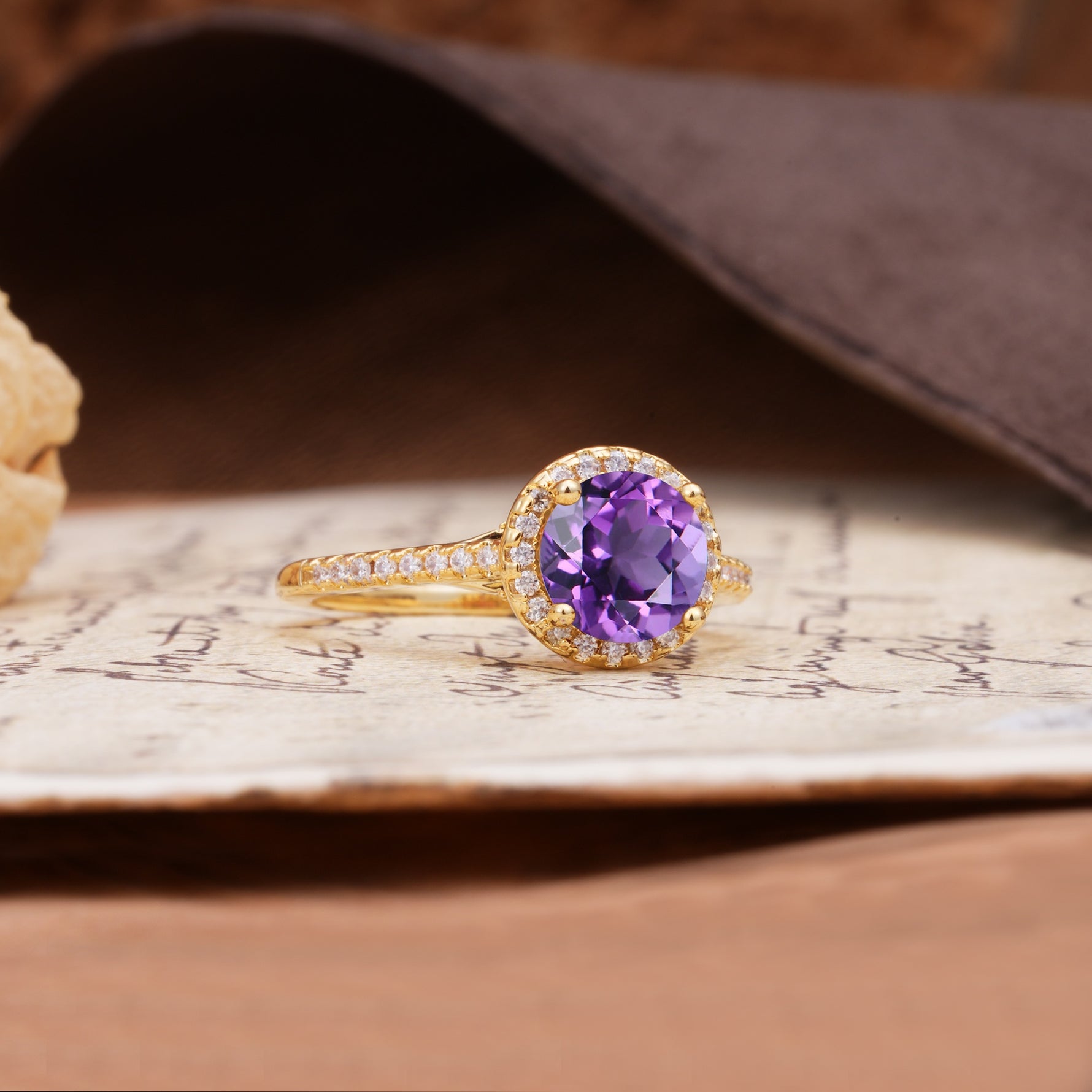 Luxurious, Vintage, Dazzling 4-Prong Round-Cut Amethyst Engagement Ring - Additional view