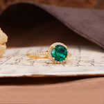 Luxurious, Vintage, Dazzling 4-Prong Round-Cut Emerald Engagement Ring - Additional view