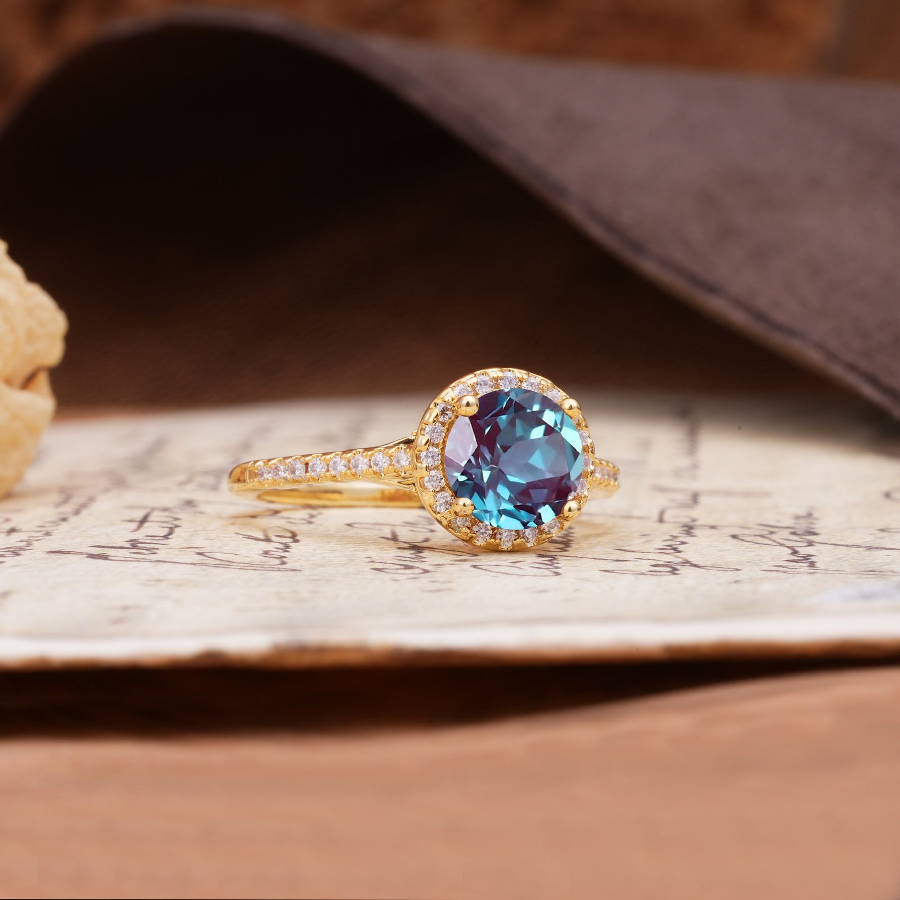 Luxurious, Vintage, Dazzling 4-Prong Round-Cut Alexandrite Engagement Ring - Additional view