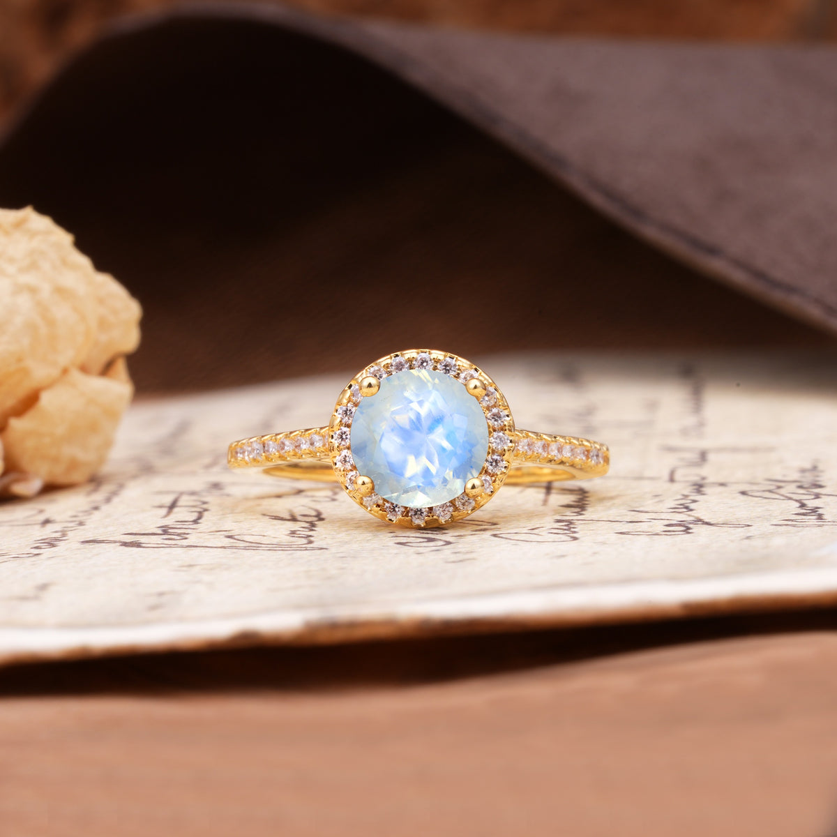 Luxurious, Vintage, Dazzling 4-Prong Round-Cut Moonstone Engagement Ring - Additional view