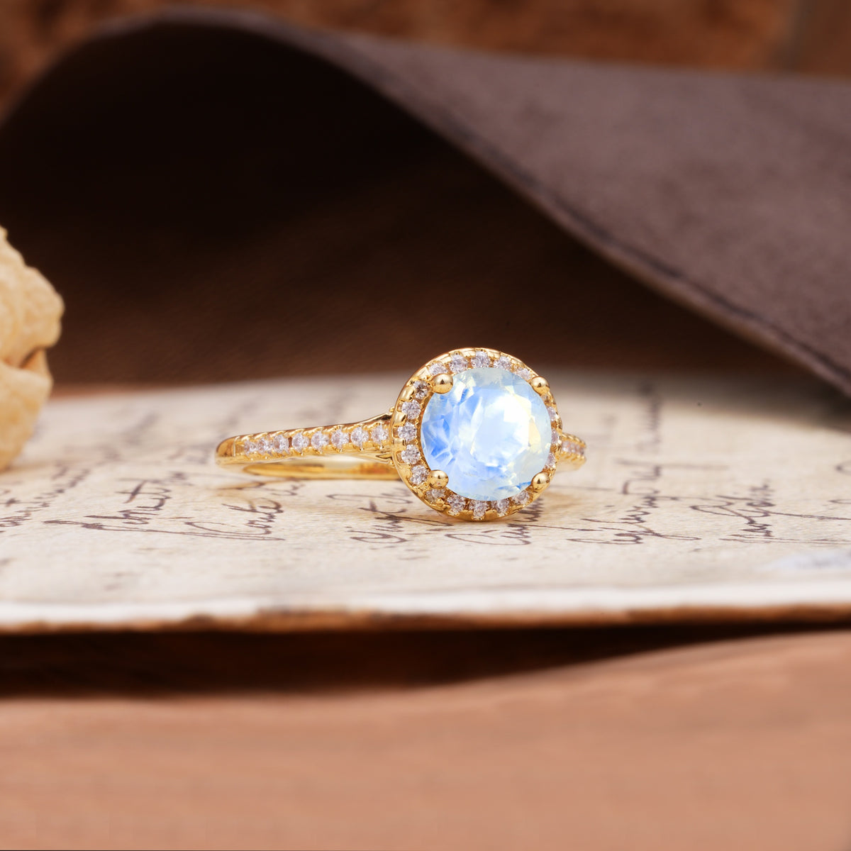 Luxurious, Vintage, Dazzling 4-Prong Round-Cut Moonstone Engagement Ring - Additional view