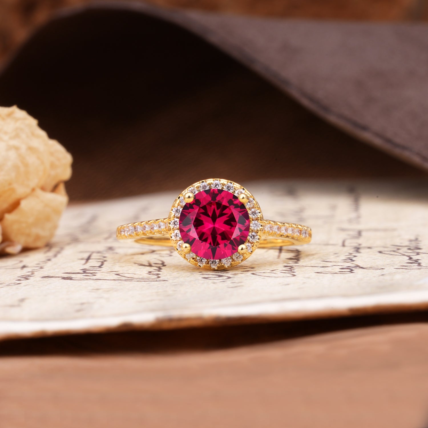 Luxurious, Vintage, Dazzling 4-Prong Round-Cut Ruby Engagement Ring - Additional view