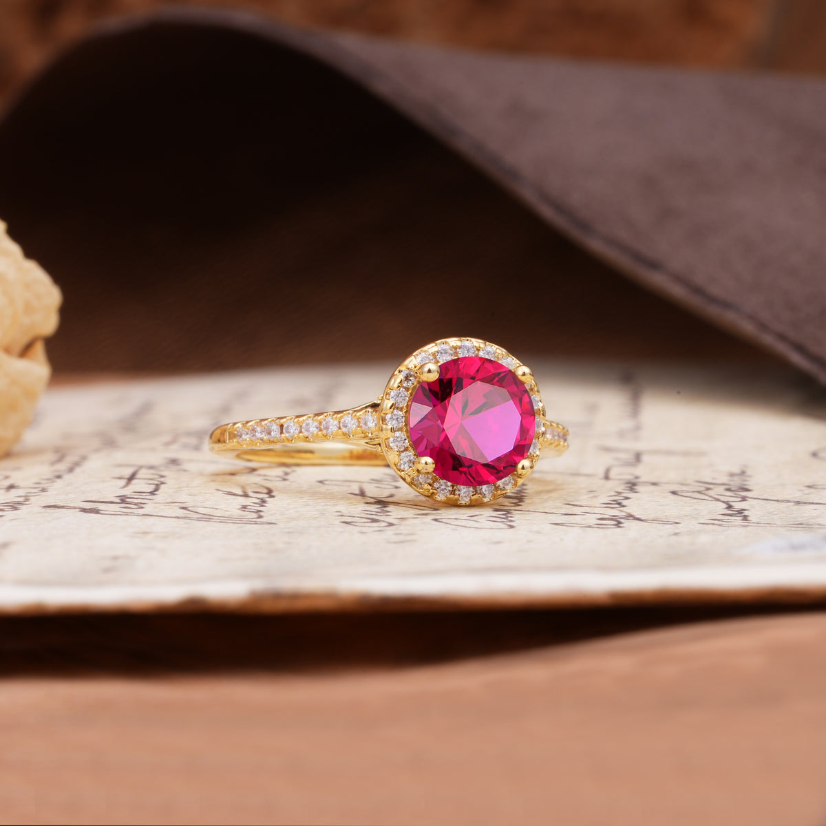 Luxurious, Vintage, Dazzling 4-Prong Round-Cut Ruby Engagement Ring - Additional view