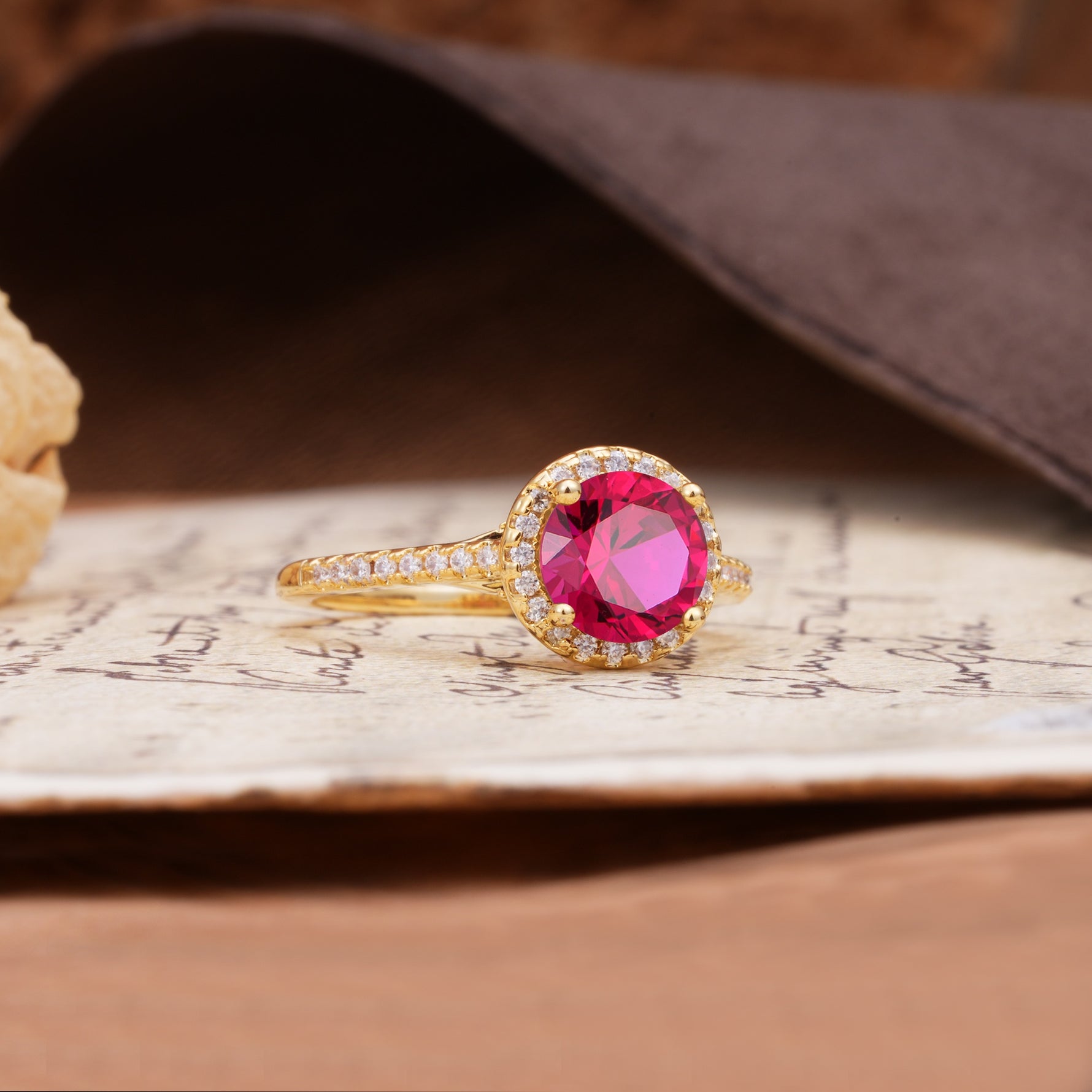 Luxurious, Vintage, Dazzling 4-Prong Round-Cut Ruby Engagement Ring - Additional view